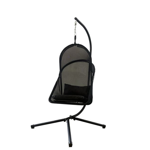 Fauteuil de jardin suspendu acier et tissu noir 115xH195X108cm