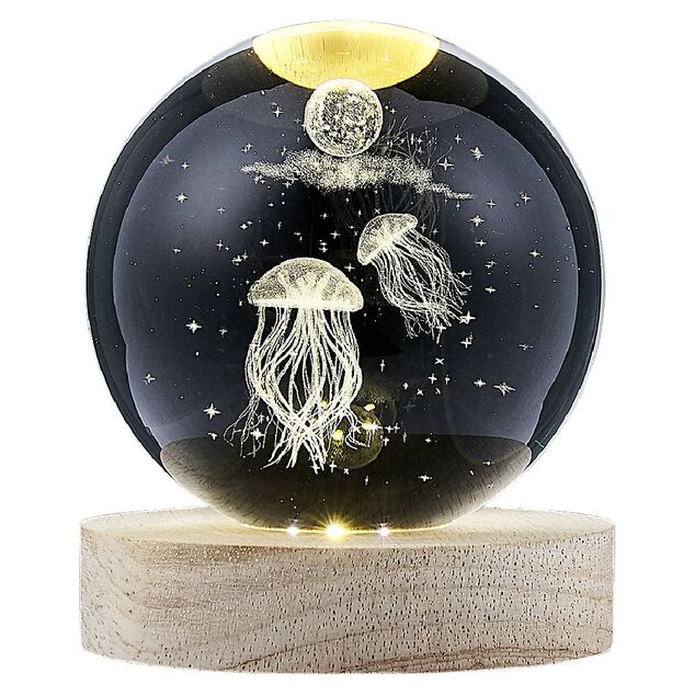 Boule de cristal grav&eacute;e socle LED th&egrave;me m&eacute;duse &Oslash;9xH10cm