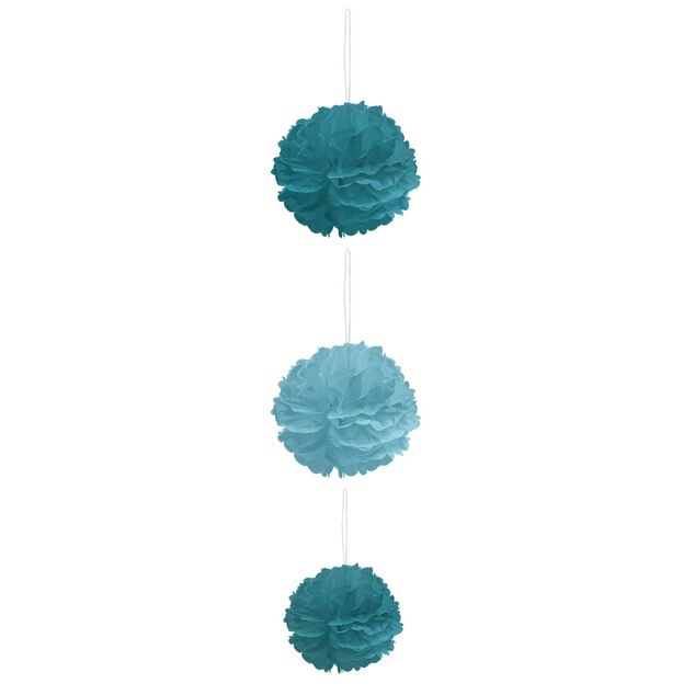 Pompon en papier bleu x 3