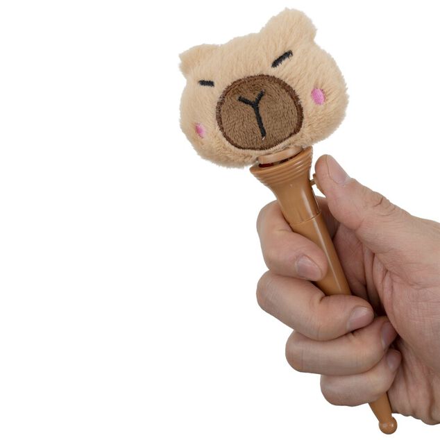 Stylo extr&eacute;mit&eacute; peluche encre bleue L19,5cm (2 mod&egrave;les capybara ou axolotl)