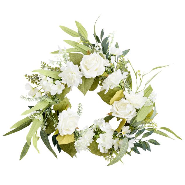 Couronne artificielle roses et marguerites blanches &Oslash;27xH5,5cm