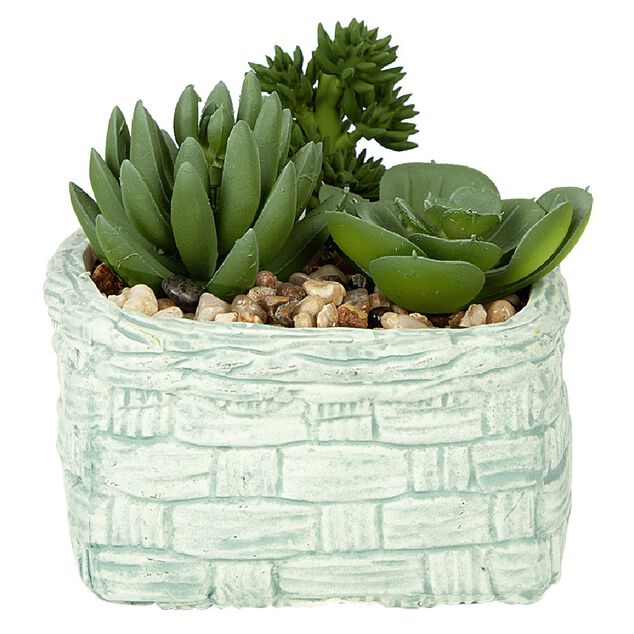Plante grasse artificielle pot c&eacute;ramique style panier effet pierre
