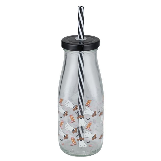 Gobelet paille Halloween 31cl verre motif phosphorescent (3 mod&egrave;les)