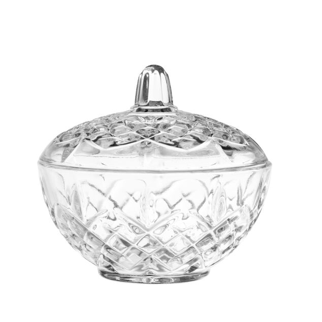 Coupelle en verre avec couvercle motif losange &Oslash;12xH12cm