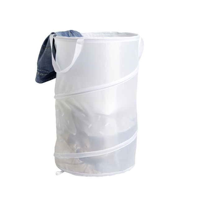 Panier &agrave; linge pliable blanc &Oslash;37xH59cm