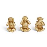 Lot de 3 statues singe plastique doré L8,5x7,5xH11,5cm