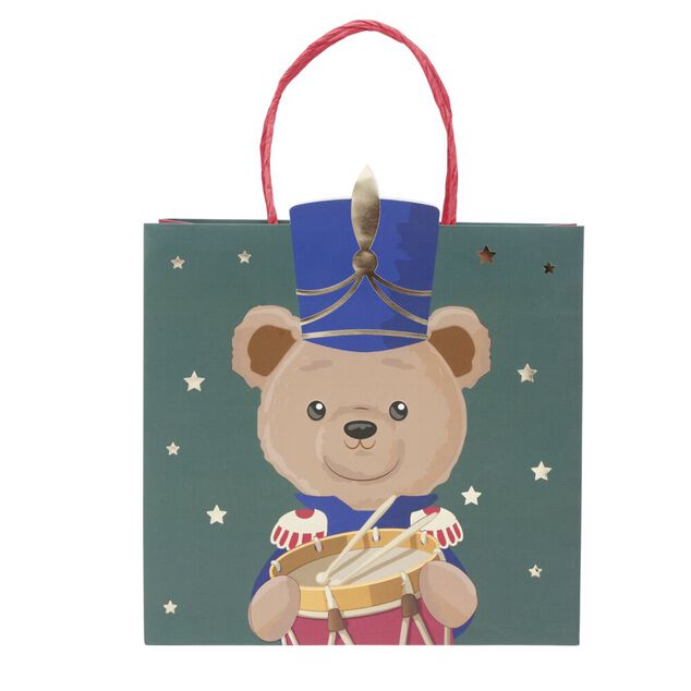 Sac cadeau No&euml;l fantasia ourson vert et rouge 23x9xH25cm