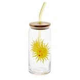 Gobelet en verre motif tropical avec paille et couvercle bambou 600ml (3 mod&egrave;les)