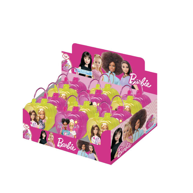 Bonbons et autocollants Barbie dans bo&icirc;te forme coeur 10g