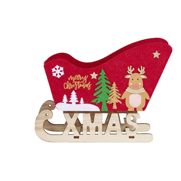 Traineau en bois et feutrine rouge L33xH22cm