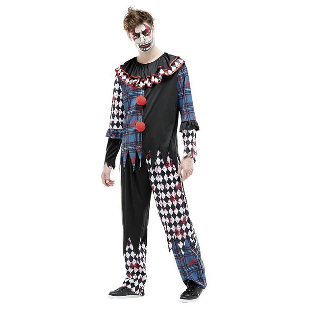 D&eacute;guisement adulte clown ensanglant&eacute; damier Halloween