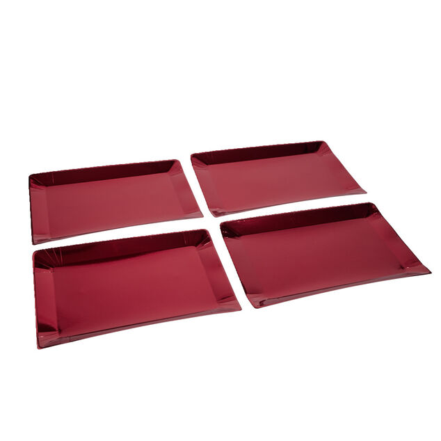 Plateau de pr&eacute;sentation rectangulaire x4 carton m&eacute;tallis&eacute; rouge 28x38cm