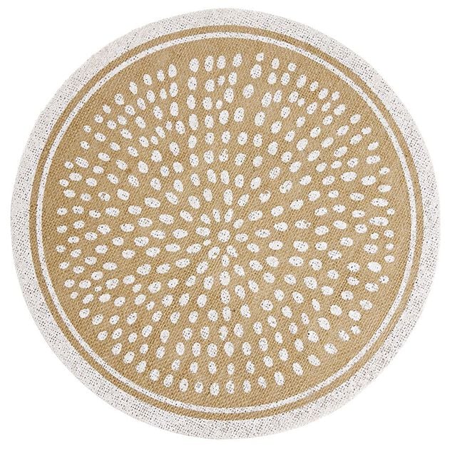 Set de table rond en jute naturel et blanc motif spirale ou pois &Oslash;38cm