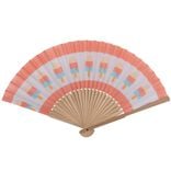 &Eacute;ventail bambou et polyester motif glaces rose et blanc L37xH21cm