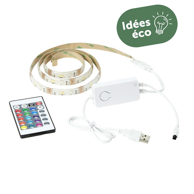 Ruban lumineux multicolore connect&eacute; USB 60 LED L.1 m