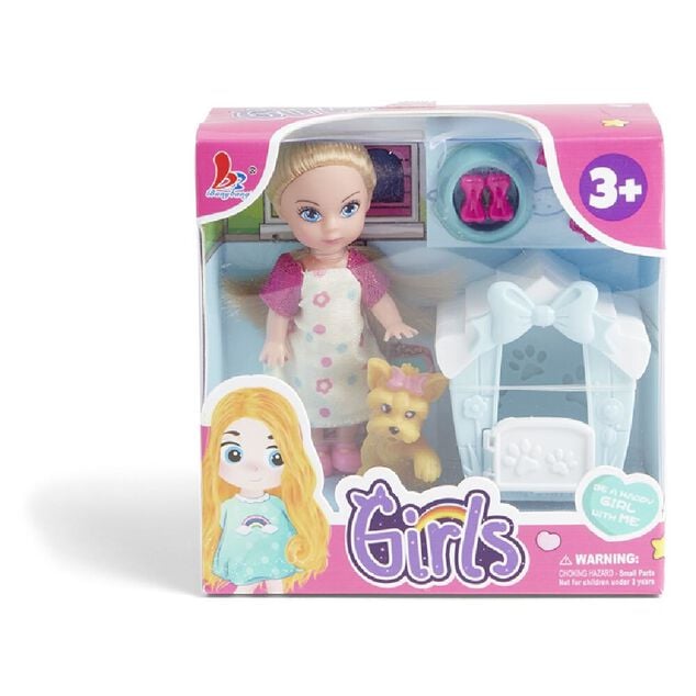 Poup&eacute;e avec animal de compagnie et 5 accessoires