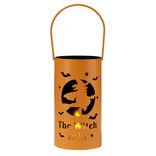 Lanterne LED Halloween m&eacute;tal orange &Oslash;8xH15cm (2 mod&egrave;les)