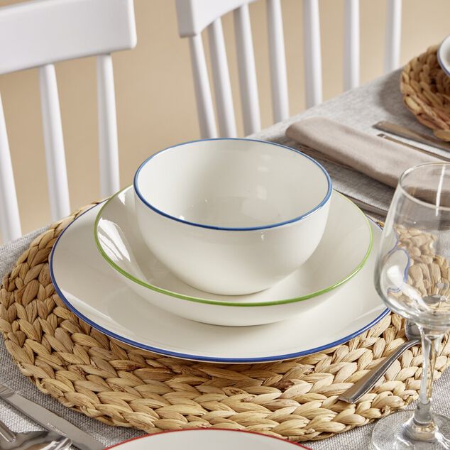 Assiette creuse porcelaine blanc liser&eacute; vert &Oslash;20cm