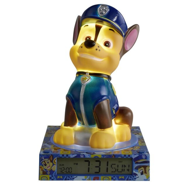 Lampe 3D r&eacute;veil Pat Patrouille avec affichage date bleu 13x13xH15cm
