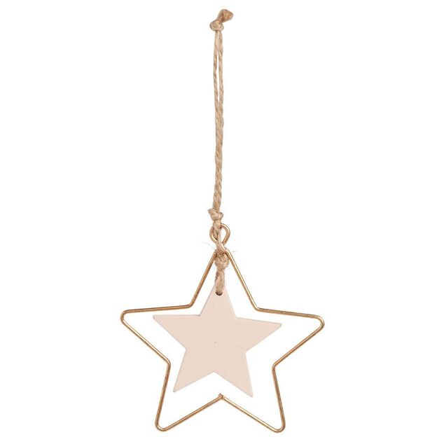 Suspension &eacute;toile m&eacute;tal dor&eacute; et bois rose 8xH20cm