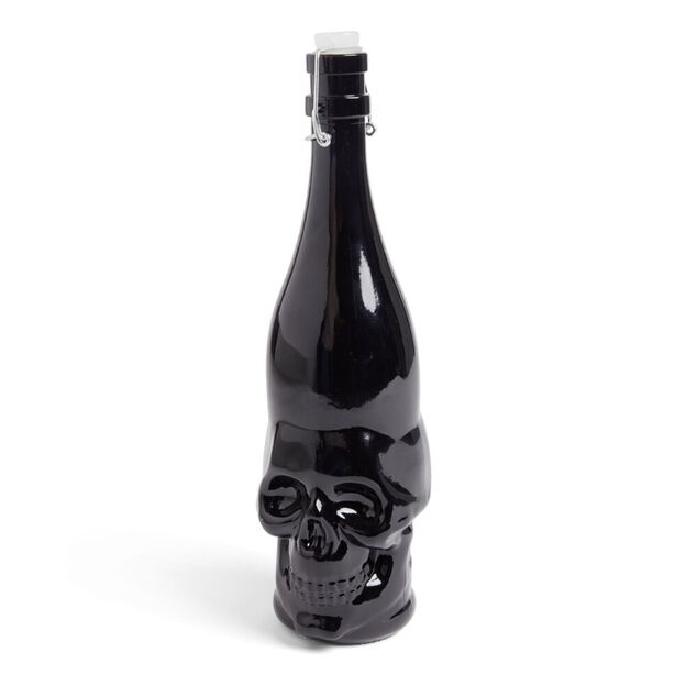 Bouteille Halloween 1L en verre forme t&ecirc;te de mort noire