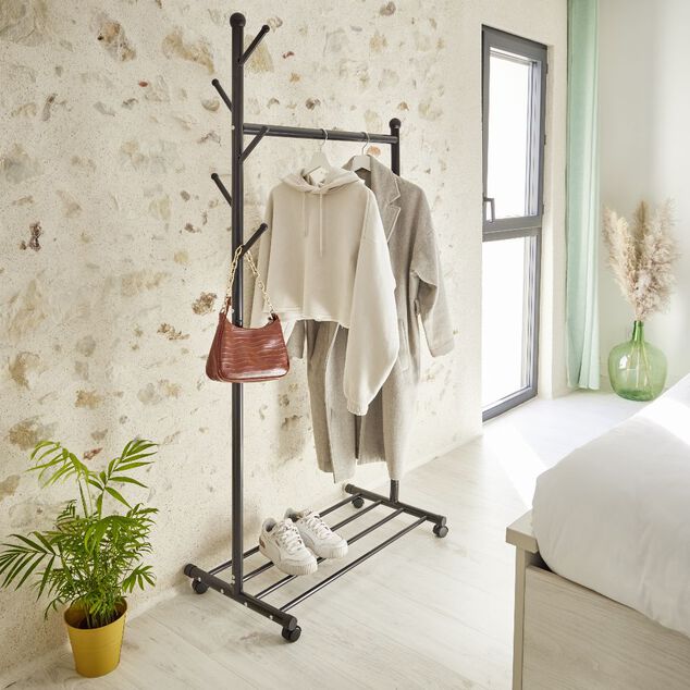 Portant v&ecirc;tements simple acier et roulettes 3en1