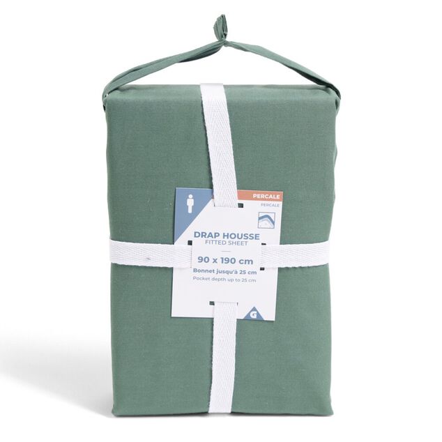 Drap housse 90x190cm 100% coton percale vert