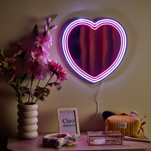 Miroir n&eacute;on forme coeur rose 40x40cm