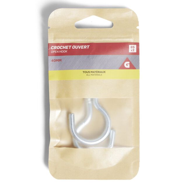 Lot de 2 crochets ouverts gris &Oslash;5x40mm