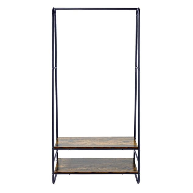 Portant 2 niveaux bois brun et m&eacute;tal noir 87x44xH170cm