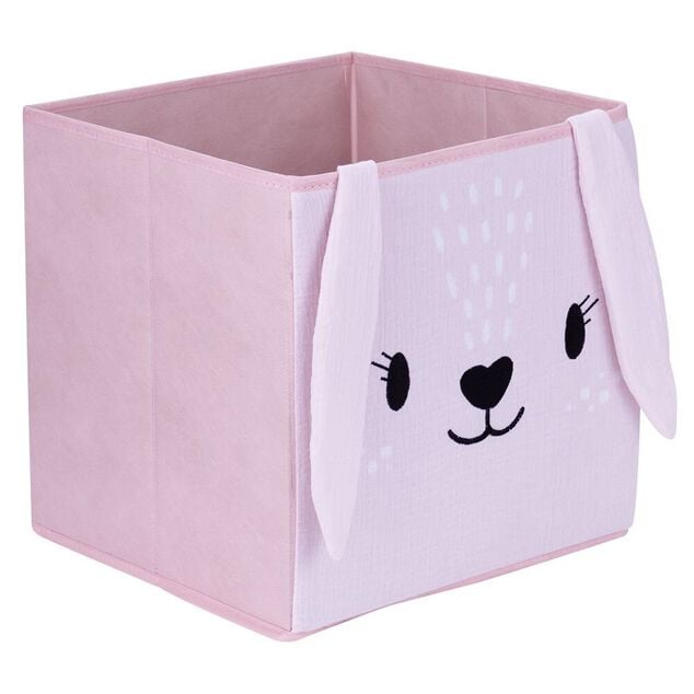 Pani&egrave;re enfant Box Cube gaze de coton lapin rose ou blanc 31x29x31cm