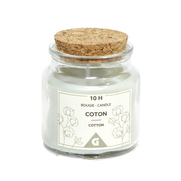 Bougie dans verre et bouchon liège Ø6xH6,5cm (4 modèles)