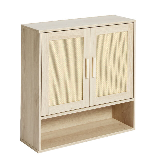 Meuble haut en bois 1 niche 2 portes cannage 60xP20xH60cm