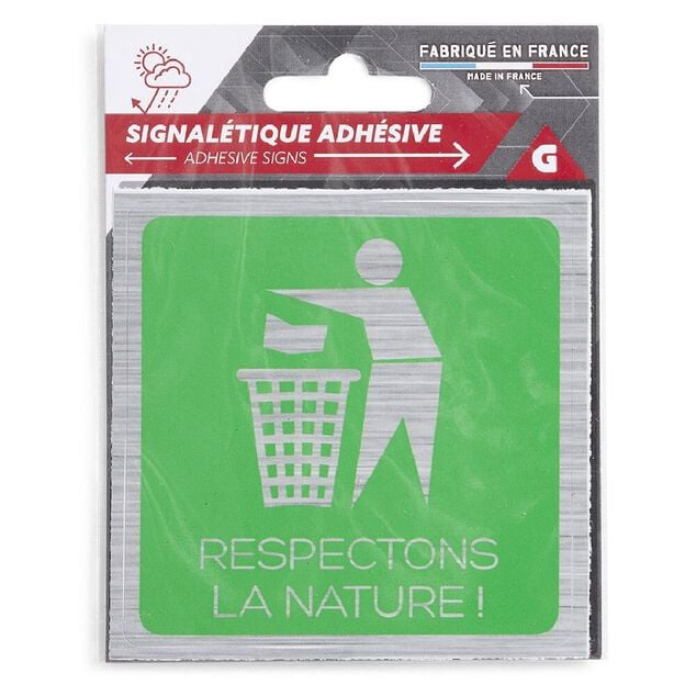 Signal&eacute;tique adh&eacute;sive "Respectons la nature" - 8x8 cm