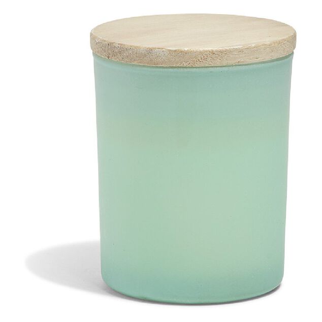 Bougie citronnelle couvercle bois verre vert &Oslash;7xH8,5cm
