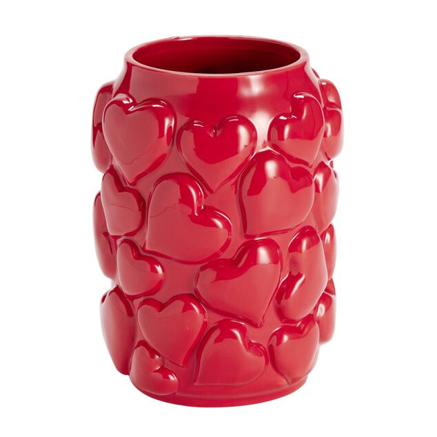 Vase dolomite relief coeur 3D &Oslash;14,5xH20cm (2 mod&egrave;les rouge ou blanc)