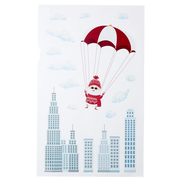 D&eacute;co fen&ecirc;tre &eacute;lectrostatique P&egrave;re No&euml;l en parachute L33x57 cm