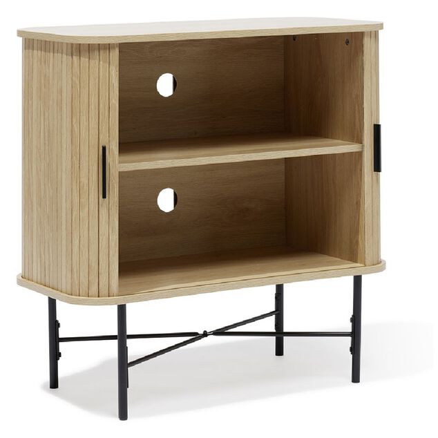 Buffet Gr&egrave;ge bois naturel et noir - L80xP39,5xH79 cm