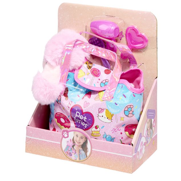 Sac &agrave; main enfant chien peluche polyester rose 23,5x6xH27,5cm