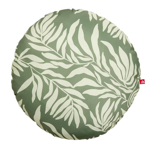 Coussin rond motif feuillage vert et beige &Oslash;40x&eacute;p12cm