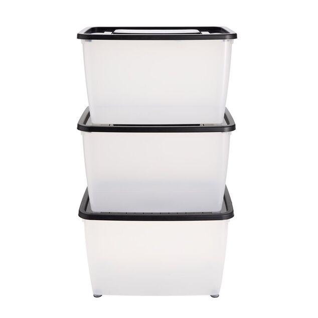 Box dessous de lit 46L x3 plastique transparent couvercle noir 56x37xH34cm