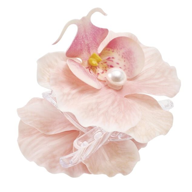 Pince cheveux plastique perle nacr&eacute;e fleur orchid&eacute;e rose L12cm