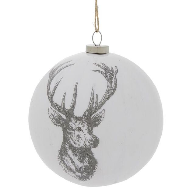 Boule de No&euml;l blanche motif gravure esprit scandinave nature - 4 mod&egrave;les