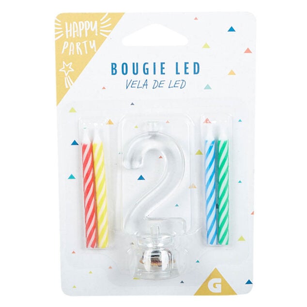 Bougie anniversaire lumineuse &agrave; led chiffre 2