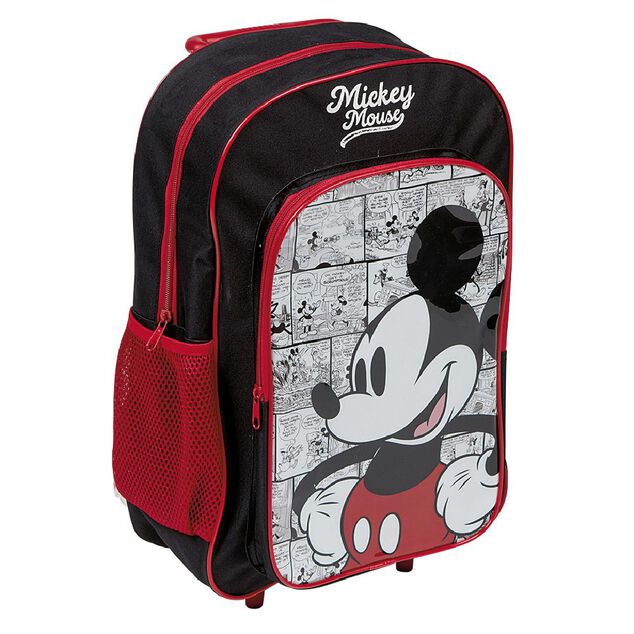 Sac &agrave; roulettes enfant Mickey Mouse rouge et noir H41cm
