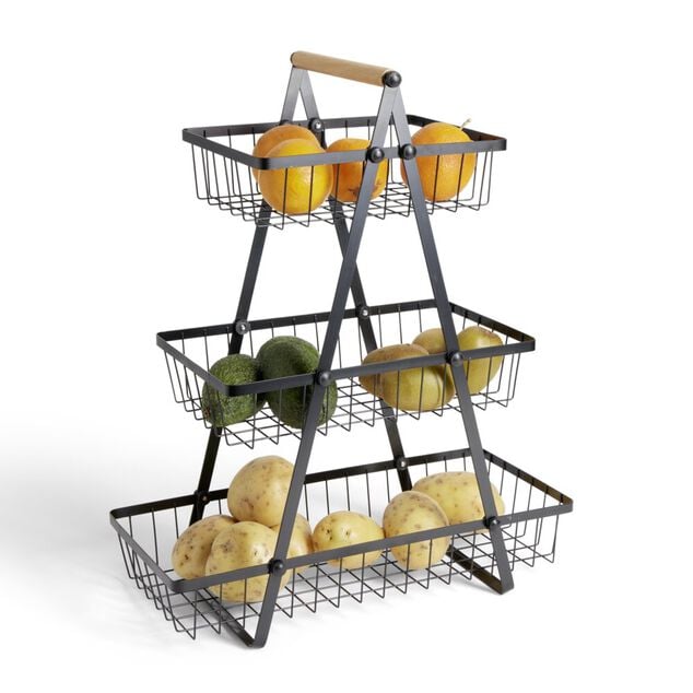 Pani&egrave;re &agrave; fruits et l&eacute;gumes 3 niveaux m&eacute;tal noir 49,5x19xH40cm