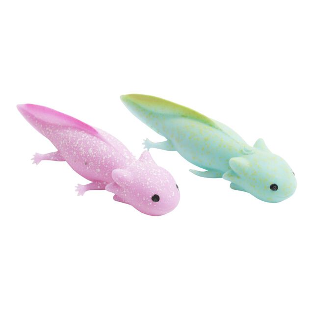 Lot de 2 jouets &agrave; catapulter axolot gluant rose et vert