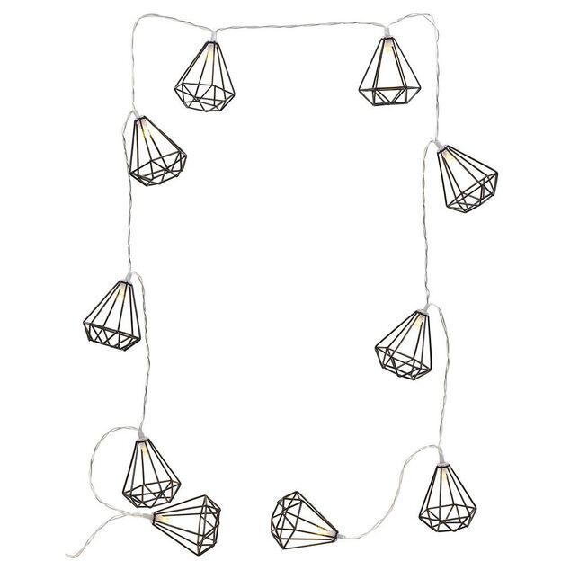 Guirlande lumineuse 10 diamants m&eacute;tal noir 165cm