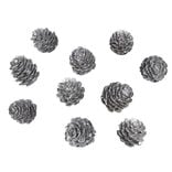 Pomme de pin &agrave; poser effet neige argent&eacute;e x11