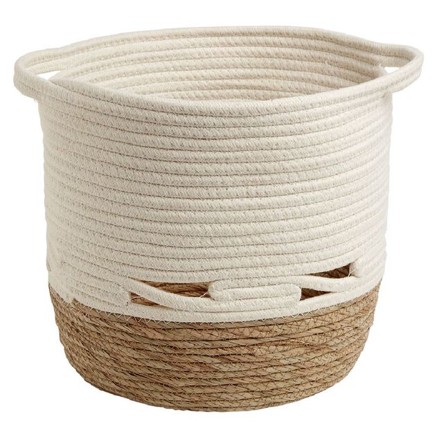 Pani&egrave;re coton jute blanc cass&eacute; et naturel grand mod&egrave;le &Oslash;30xH27cm